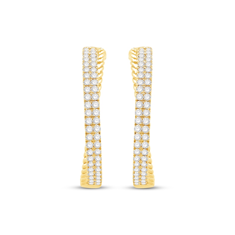 Diamond Crossover Braid Hoop Earrings 1 ct tw Yellow Gold Plated