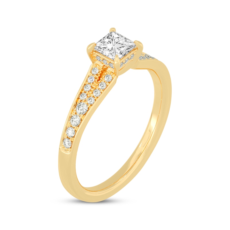 Princess & Round-Cut Split-Shank Engagement Ring 3/4 ct tw Yellow Gold Plated