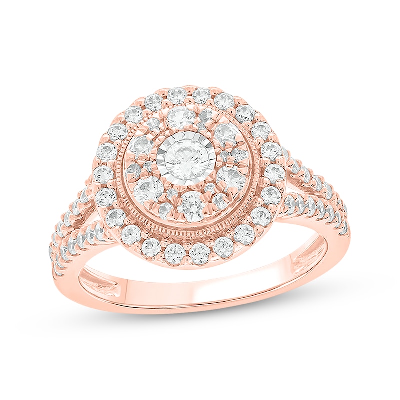 Round-Cut Diamond Double-Frame Engagement Ring 1 ct tw Rose Gold Plated