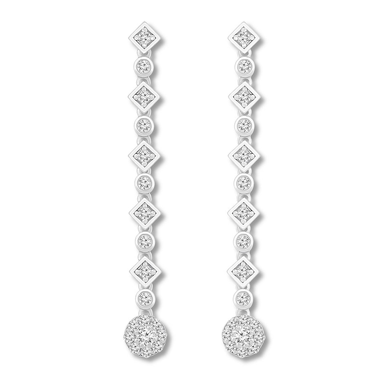 Diamond Dangle Earrings 5/8 ct tw Round-cut White Gold Plated