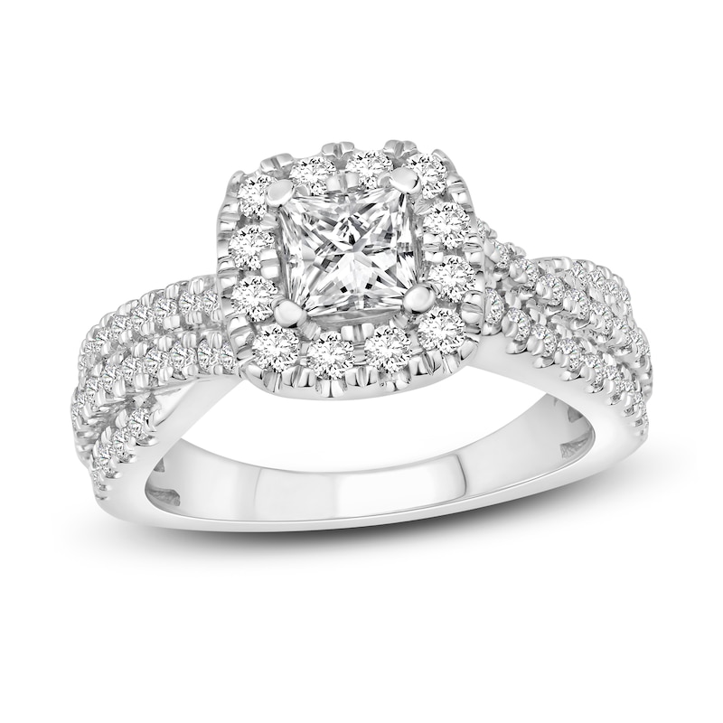 Diamond Engagement Ring 1-1/4 ct tw Princess & Round White Gold Plated