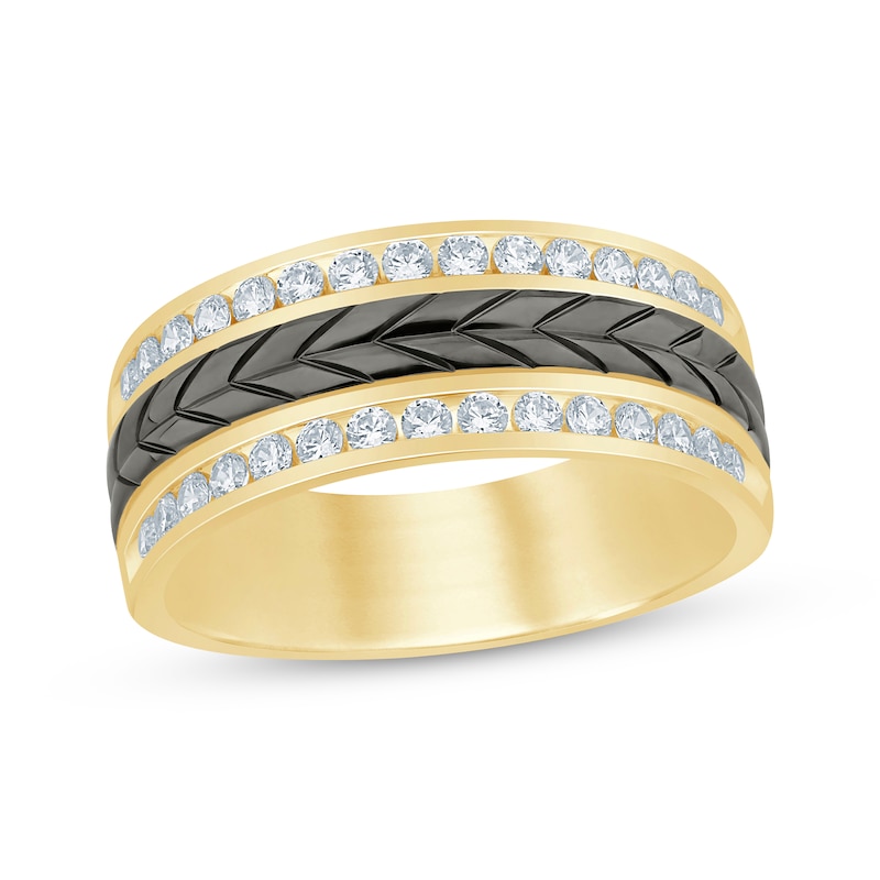 Men's Diamond Arrow-Patterned Wedding Band 3/4 ct tw Yellow Gold Plated
