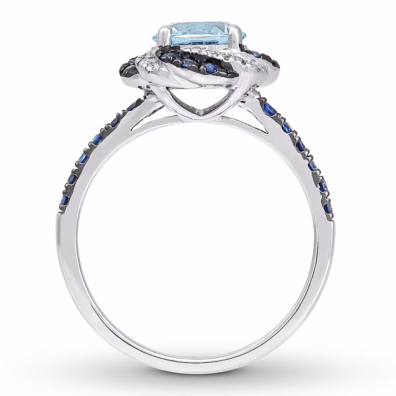 Now + Forever Aquamarine & Lab-Created Sapphire Engagement Ring Round-cut 14K White Gold