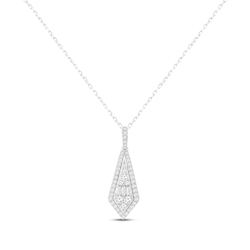 Diamond Kite Necklace 1/2 ct tw Round & Baguette-cut White Gold Plated 18"