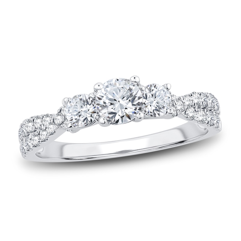 Three-Stone Diamond Engagement Ring 1 ct tw Round-Cut White Gold Plated