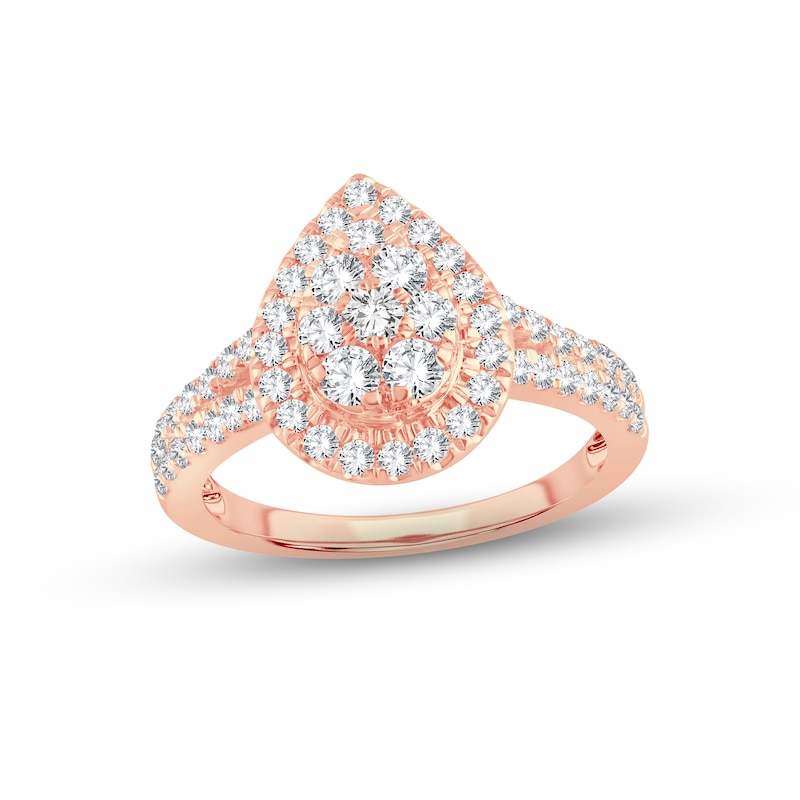 Multi-Diamond Engagement Ring 1 ct tw Round-cut Rose Gold Plated