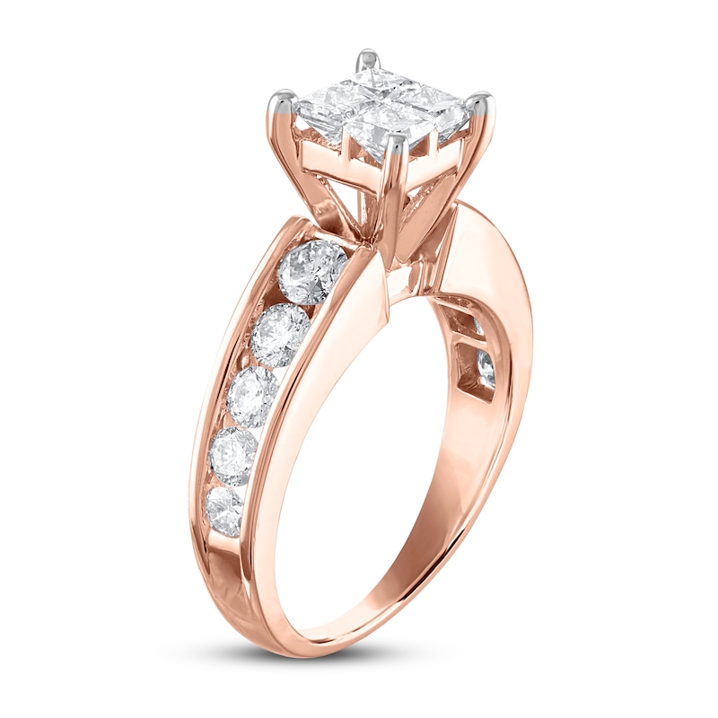 Diamond Engagement Ring 1-7/8 ct tw Princess & Round Rose Gold Plated