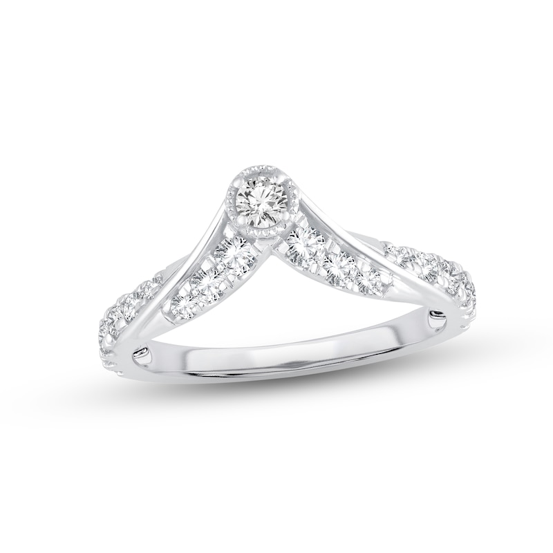 Diamond Contour Anniversary Ring 5/8 ct tw Round-cut White Gold Plated