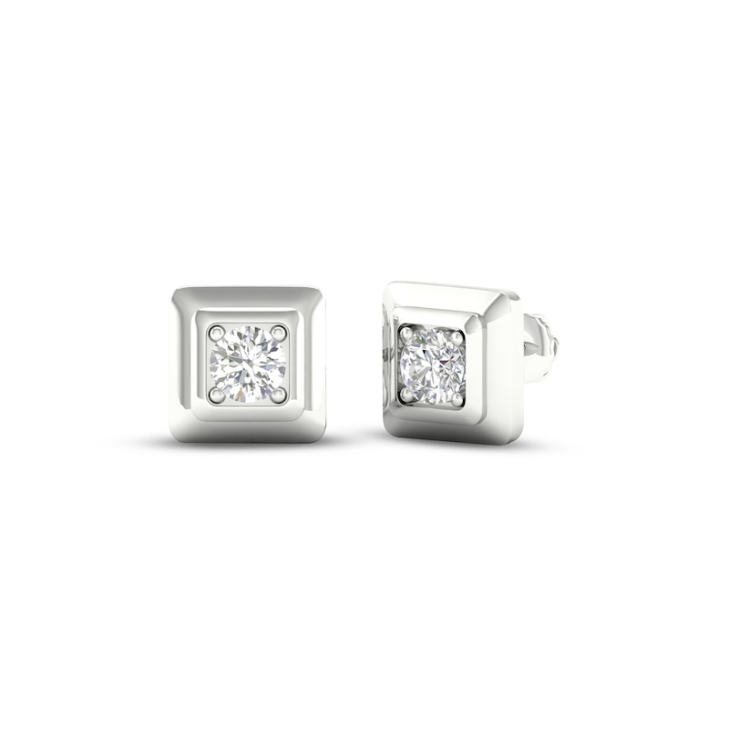 Men's Lab-Created Diamonds by Square Stud Earrings 1 ct tw Round-cut White Gold Plated