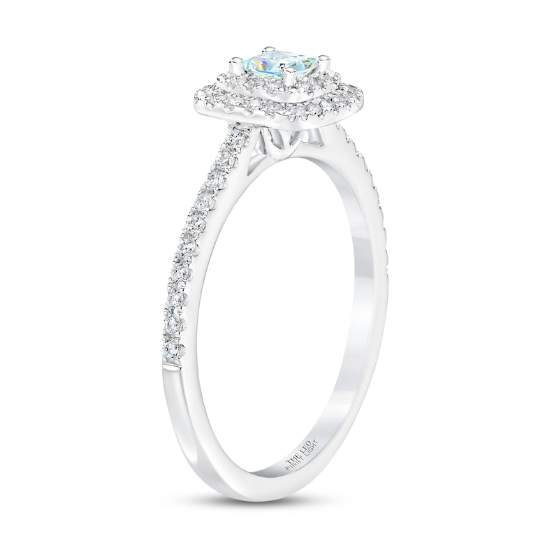 THE LEO First Light Diamond Engagement Ring 1/2 ct tw Princess/Round White Gold Plated