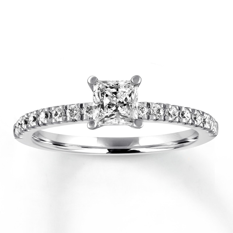 Diamond Engagement Ring 5/8 ct tw Princess/Round White Gold Plated