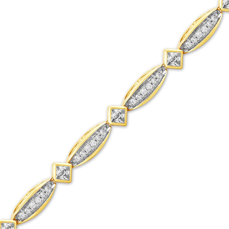 Princess & Round-Cut Diamond Bezel Bracelet 1 ct tw Yellow Gold Plated