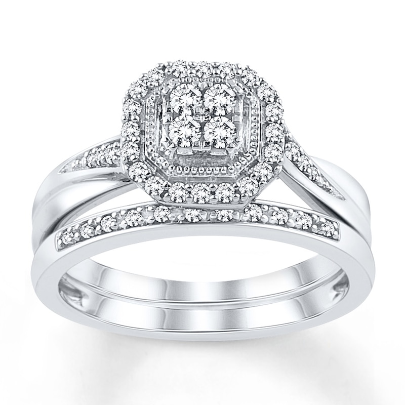 Diamond Bridal Set 1/3 ct tw Round-cut White Gold Plated