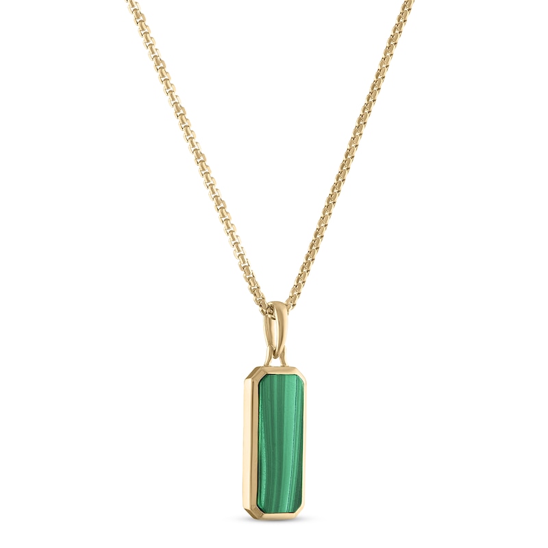 Men's Malachite Necklace Yellow Gold Plated 22"