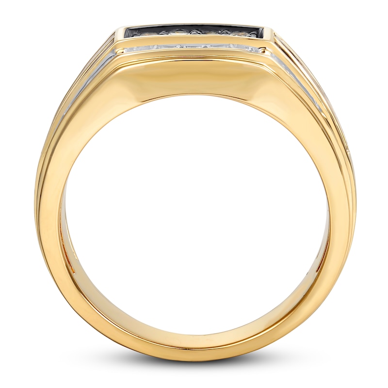 Men's Brown & White Diamond Ring 1 ct tw Yellow Gold Plated