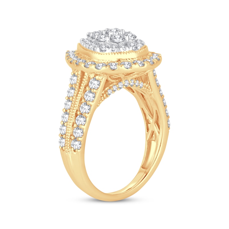 Multi-Diamond Pear Frame Engagement Ring 2 ct tw Yellow Gold Plated
