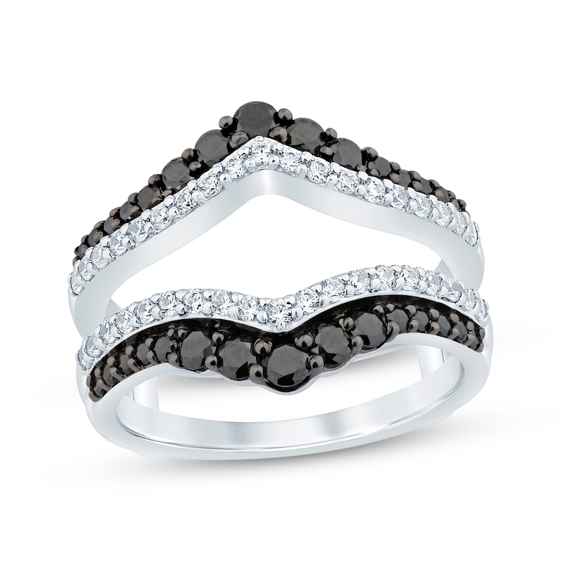 Black & White Round-Cut Diamond Chevron Enhancer Ring 1 ct tw White Gold Plated