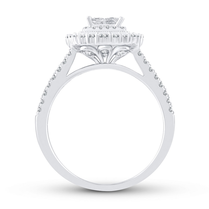 Diamond Engagement Ring 3/4 ct tw Princess & Round White Gold Plated