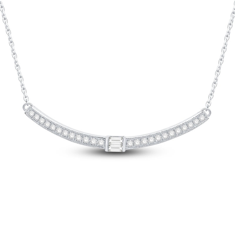 Neil Lane Diamond Necklace 1/3 ct tw Round & Baguette White Gold Plated 19"