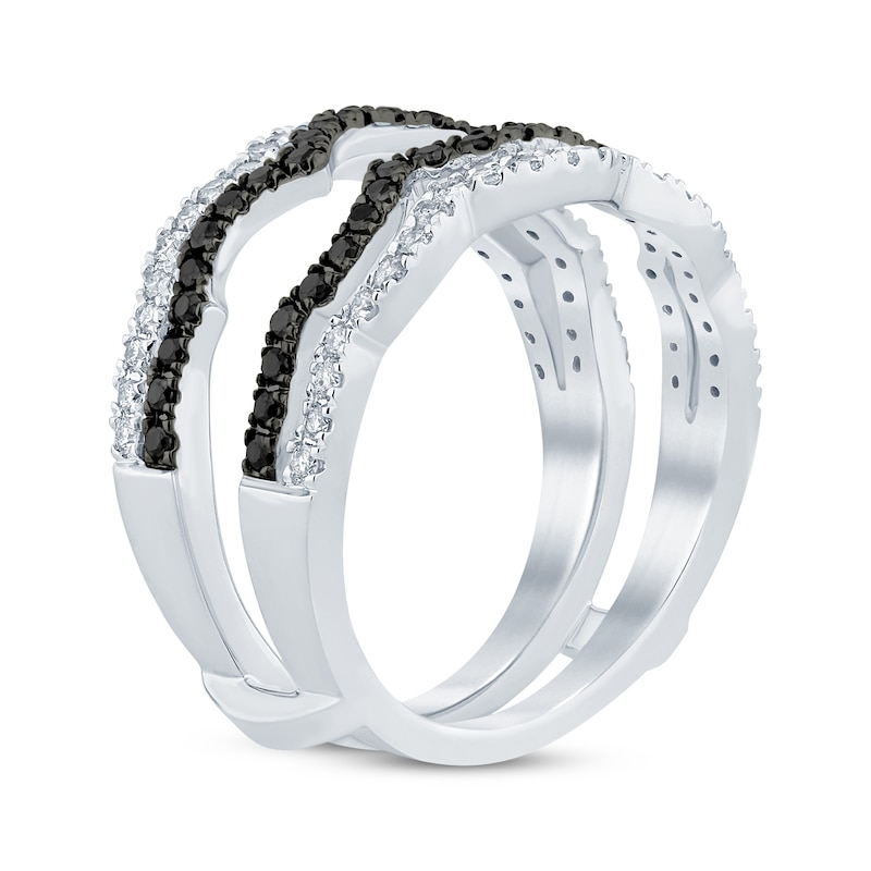 Round-Cut Black & White Diamond Scalloped Enhancer Ring 3/4 ct tw White Gold Plated