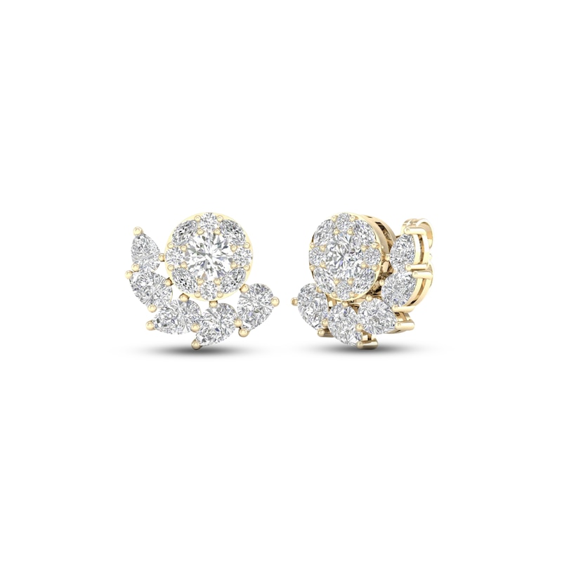 Multi-Diamond Earrings 2 ct tw Pear, Marquise & Round-cut Yellow Gold Plated