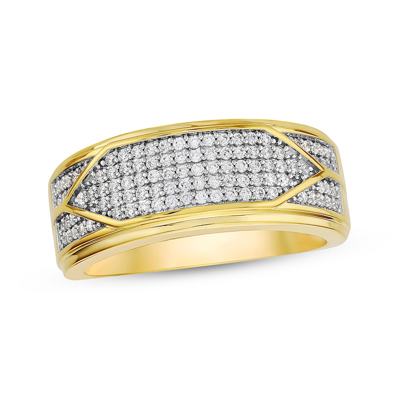 Men's Multi-Row Diamond Ring 1/2 ct tw Yellow Gold Plated