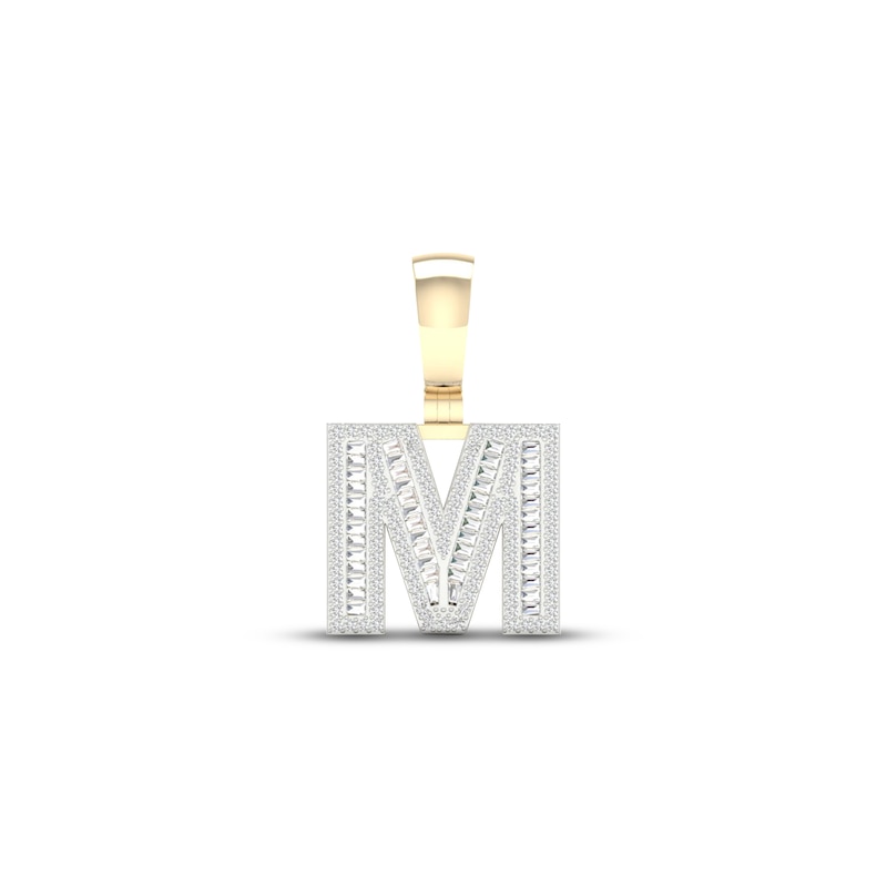 Diamond M Initial Charm 3/4 ct tw Baguette & Round-cut Yellow Gold Plated