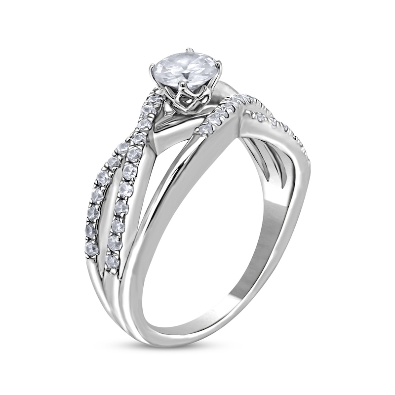 Round-Cut Diamond Crossover Engagement Ring 7/8 ct tw White Gold Plated