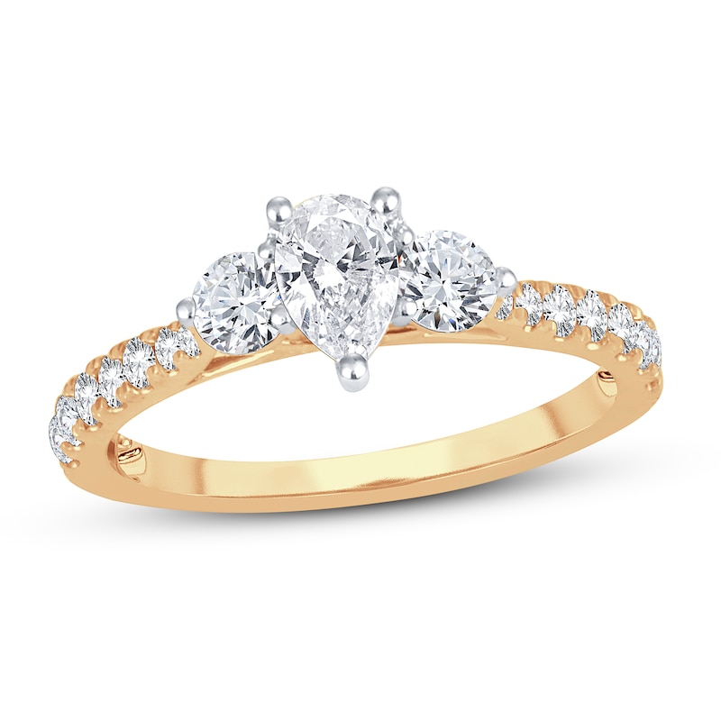 3-Stone Diamond Engagement Ring 1 ct tw Pear & Round Yellow Gold Plated