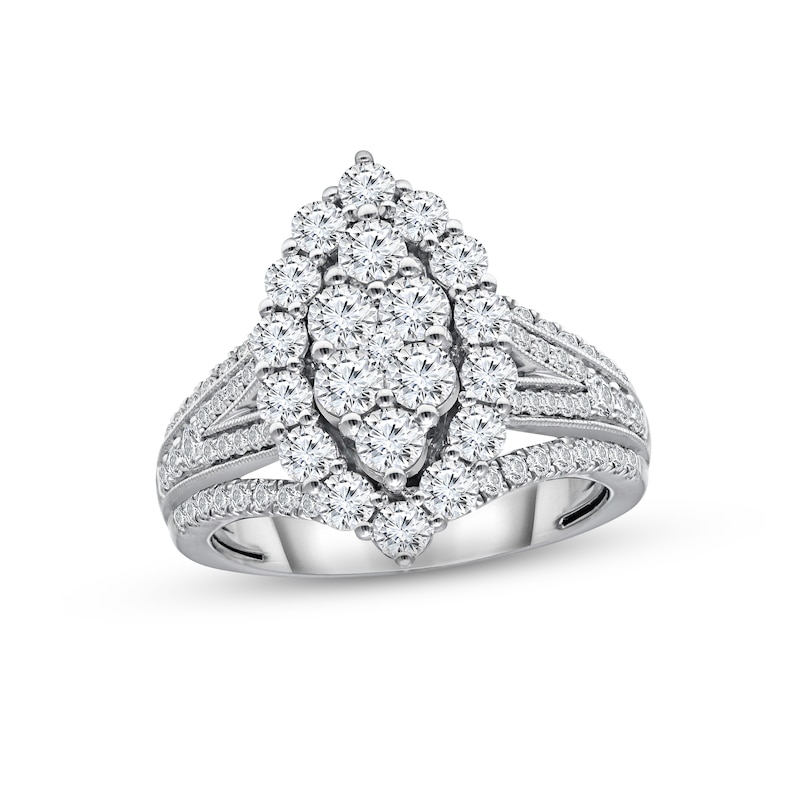 Multi-Diamond Center Engagement Ring 2 ct tw Round-cut White Gold Plated