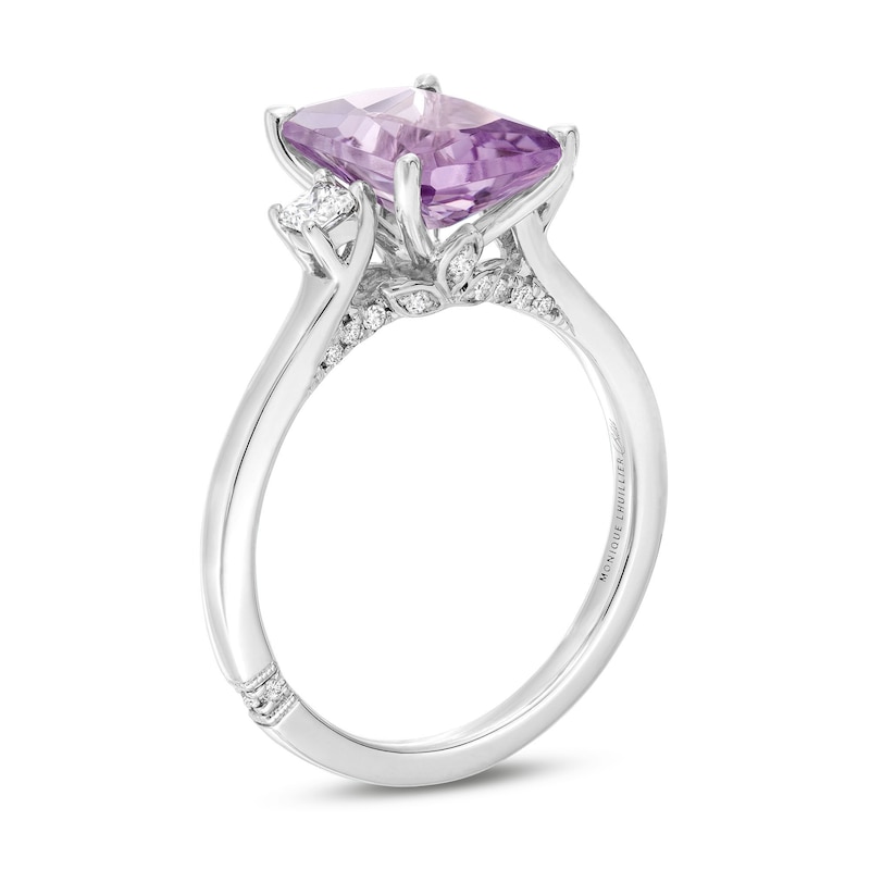 Monique Lhuillier Bliss Radiant-Cut Light Amethyst & Diamond Engagement Ring 1/4 ct tw White Gold Plated