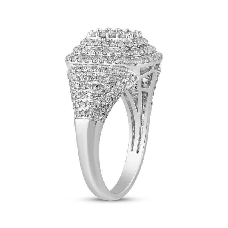 Baguette & Round-Cut Diamond Cushion-Frame Ring 1 ct tw White Gold Plated