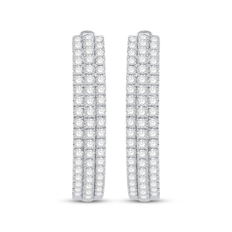 Diamond Three-Row Hoop Earrings 3 ct tw White Gold Plated