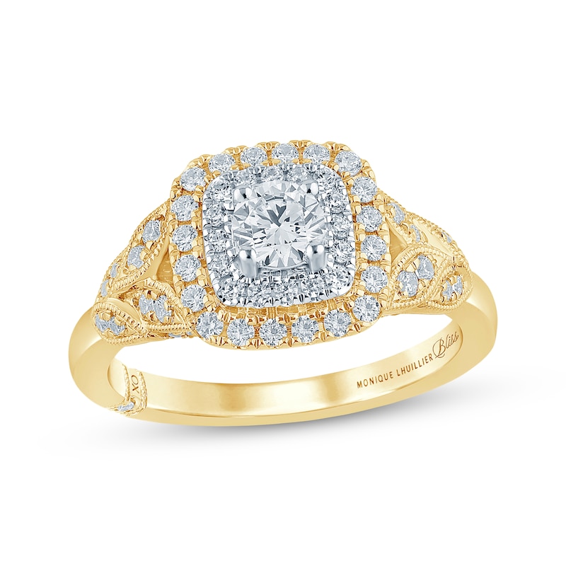 Monique Lhuillier Bliss Round-Cut Diamond Cushion-Frame Engagement Ring 3/4 ct tw Two-Tone Gold Plated