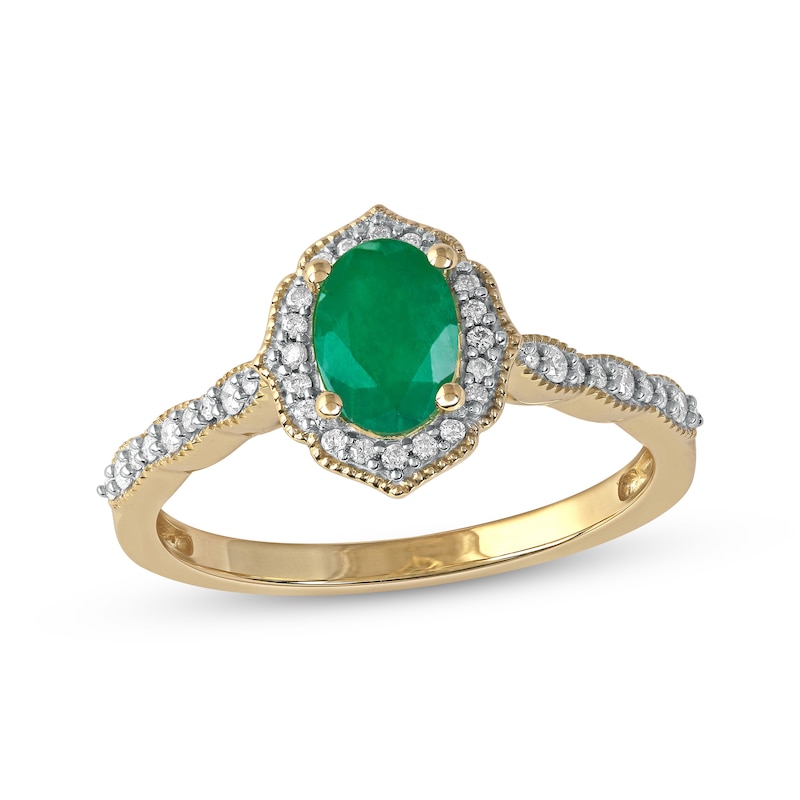 Emerald & Diamond Ring 1/6 ct tw Yellow Gold Plated