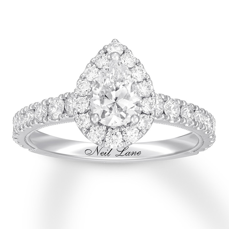 Neil Lane Premiere Diamond Engagement Ring 1-1/2 ct tw Pear & Round-cut White Gold Plated