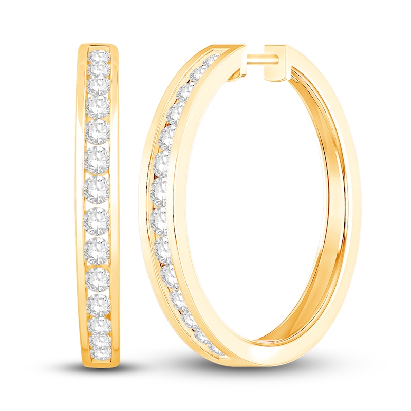 Diamond Hoop Earrings 1 ct tw Round-cut Yellow Gold Plated