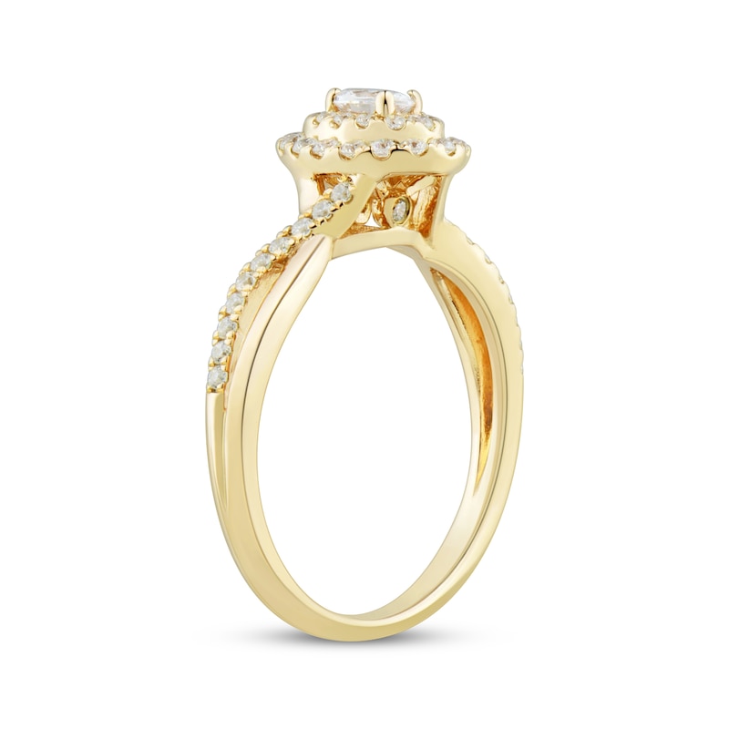 Oval & Round-Cut Diamond Engagement Ring 1/2 ct tw Yellow Gold Plated