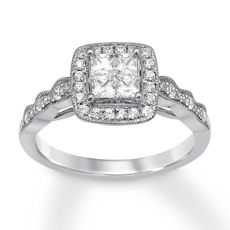 Diamond Engagement Ring 5/8 ct tw Princess & Round-cut White Gold Plated