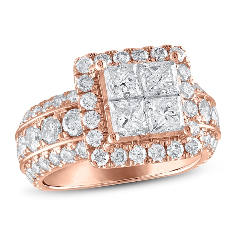 Diamond Engagement Ring 4 ct tw Princess & Round Rose Gold Plated