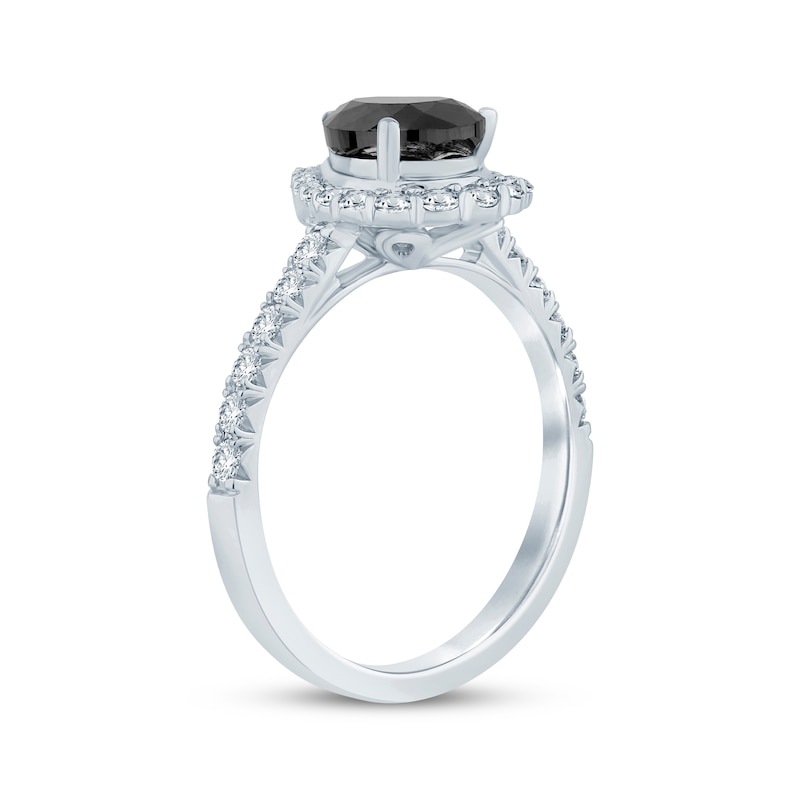 Pear-Shaped Black Diamond & Round-Cut White Diamond Engagement Ring 1-1/2 ct tw White Gold Plated