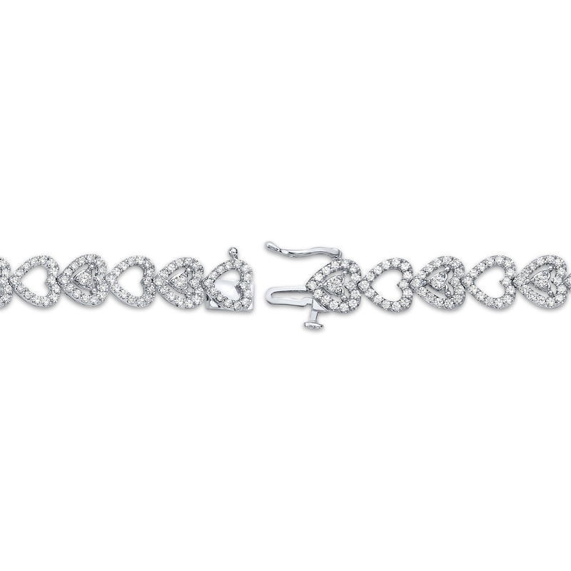 Diamond Stacked Hearts Link Bracelet 3-1/2 ct tw White Gold Plated 7"