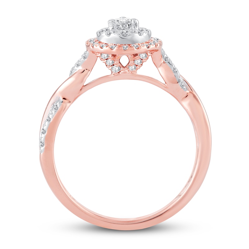 Diamond Engagement Ring 1/2 ct tw Pear & Round Rose Gold Plated