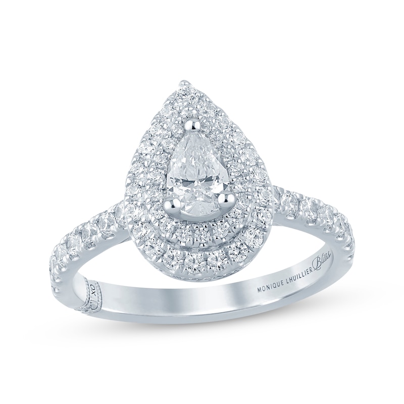 Monique Lhuillier Bliss Pear-Shaped Diamond Double Frame Engagement Ring 1-1/8 ct tw White Gold Plated