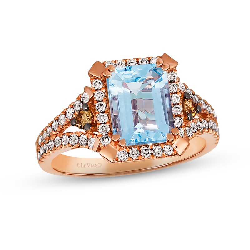 Le Vian Creme Brulee Aquamarine Ring 5/8 ct tw Diamonds Strawberry Gold Plated