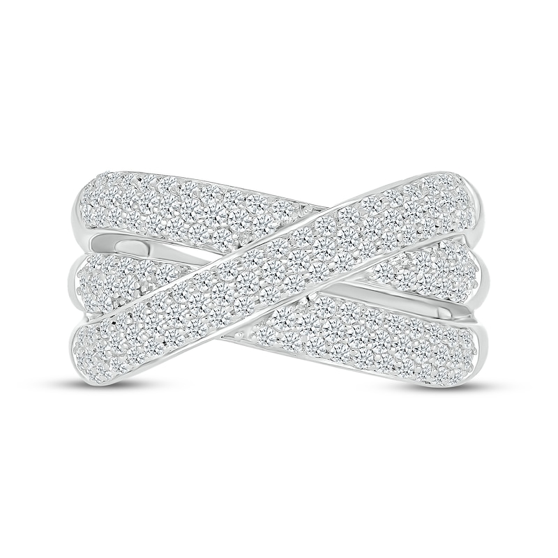 Diamond Three-Row Crossover Ring 1 ct tw White Gold Plated