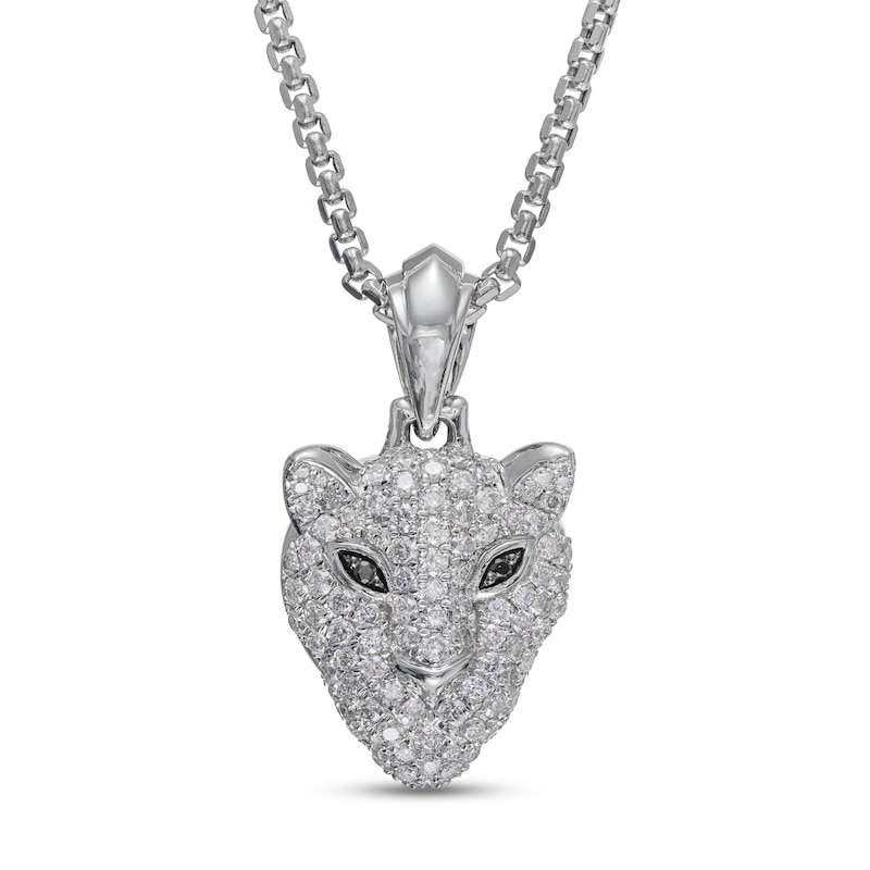 Men's Black & White Diamond Panther Necklace 7/8 ct tw Round-cut White Gold Plated 22"
