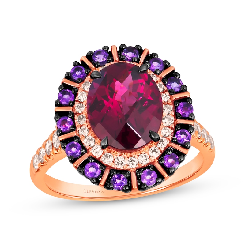 Le Vian Rhodolite Garnet & Amethyst Ring 1/2 ct tw Diamonds Strawberry Gold Plated
