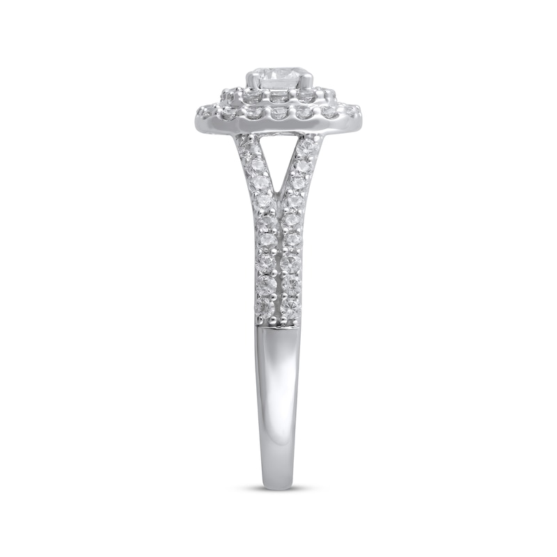 Lab-Created Diamonds by Round-Cut Cushion Frame Engagement Ring 1 ct tw White Gold Plated