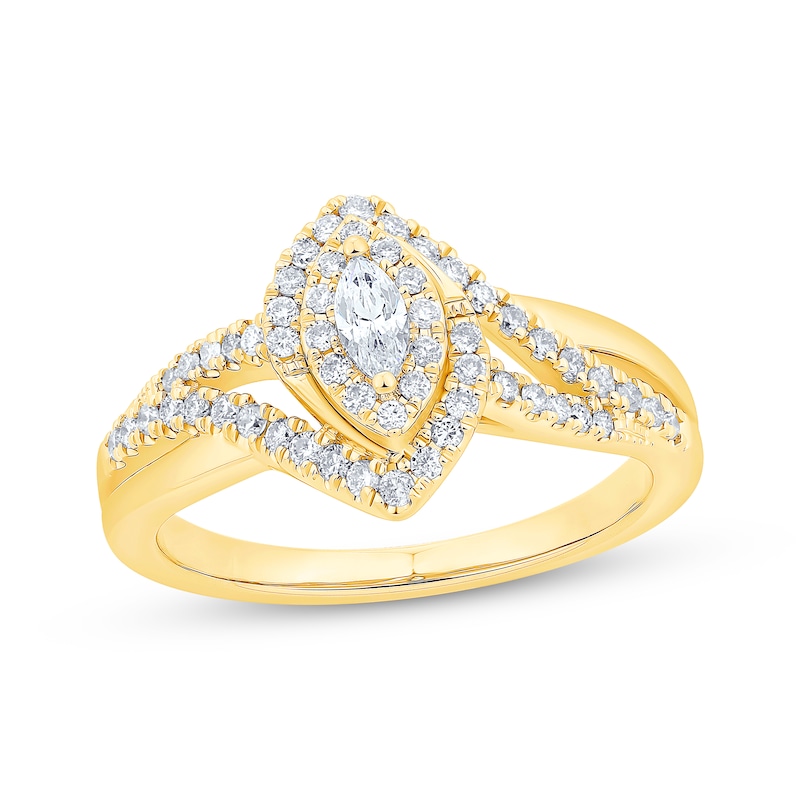 Marquise & Round-Cut Diamond Engagement Ring 1/2 ct tw Yellow Gold Plated